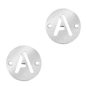 Bedels van Stainless steel Roestvrij staal (RVS) tussenstuk 10mm initial coin A Zilver