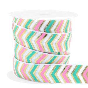 Elastisch lint arrow pattern Pink-turquoise green