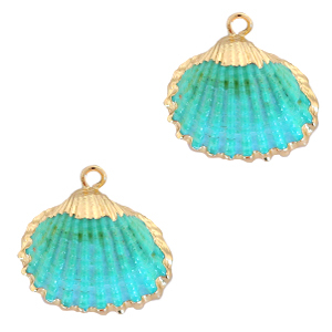 Schelp hanger special Kokkel Gold-Turquoise blue
