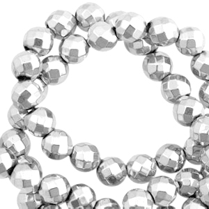 Kralen hematite rond 4mm facet geslepen Light grey