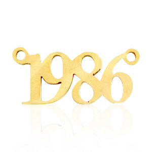 Bedels van Stainless steel Roestvrij staal (RVS) tussenstuk jaartal 1986 Goud