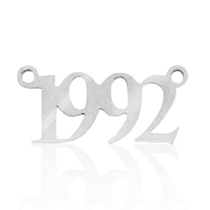 Bedels van Stainless steel Roestvrij staal (RVS) tussenstuk jaartal 1992 Zilver