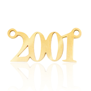 Bedels van Stainless steel Roestvrij staal (RVS) tussenstuk jaartal 2001 Goud