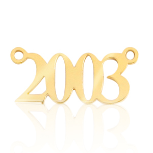Bedels van Stainless steel Roestvrij staal (RVS) tussenstuk jaartal 2003 Goud