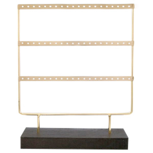 Sieraden display drie rijen voor oorbellen met houten voet Dark brown-gold