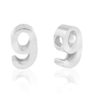 Kralen van Stainless steel Roestvrij staal (RVS) kralen cijfer 9 Zilver