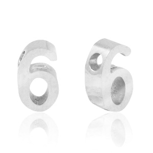 Kralen van Stainless steel Roestvrij staal (RVS) kralen cijfer 6 Zilver