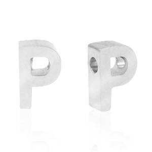 Kralen van Stainless steel Roestvrij staal (RVS) kralen letter P Zilver