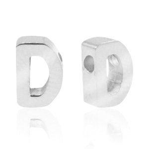 Kralen van Stainless steel Roestvrij staal (RVS) kralen letter D Zilver