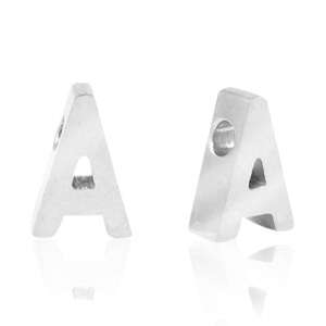 Kralen van Stainless steel Roestvrij staal (RVS) kralen letter A Zilver