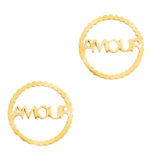Bedels van Stainless steel Roestvrij staal (RVS) tussenstuk "AMOUR" Goud
