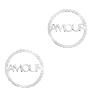 Bedels van Stainless steel Roestvrij staal (RVS) tussenstuk "AMOUR" Zilver