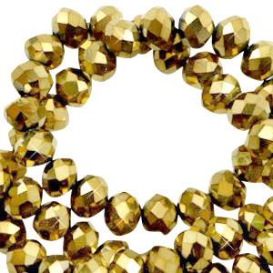 Facet kralen top quality disc 4x3 mm Crystal dorado gold metallic