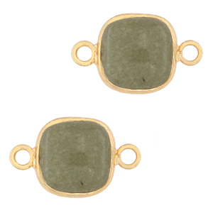 Hangers van natuursteen tussenstuk 12x12mm Grayed jade green-gold