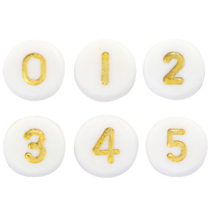 Acryl letterkralen mix cijfers White-gold
