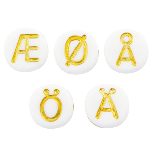 Acryl letterkralen mix diacritical caracters White-gold