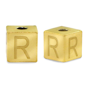 Kralen van stainless steel Roestvrij staal (RVS) letter R Goud