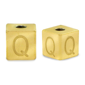 Kralen van stainless steel Roestvrij staal (RVS) letter Q Goud