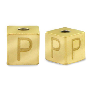Kralen van stainless steel Roestvrij staal (RVS) letter P Goud