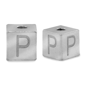 Kralen van stainless steel Roestvrij staal (RVS) letter P Zilver