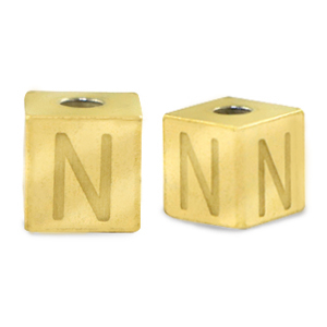 Kralen van stainless steel Roestvrij staal (RVS) letter N Goud