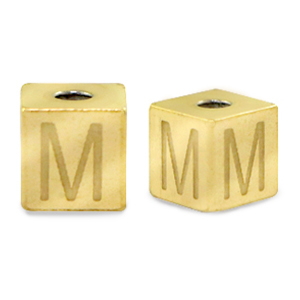 Kralen van stainless steel Roestvrij staal (RVS) letter M Goud