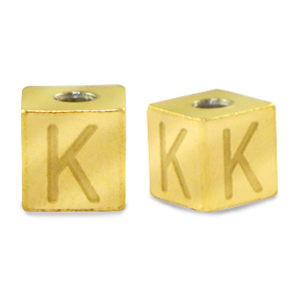 Kralen van stainless steel Roestvrij staal (RVS) letter K Goud