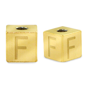 Kralen van stainless steel Roestvrij staal (RVS) letter F Goud