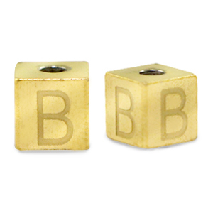 Kralen van stainless steel Roestvrij staal (RVS) letter B Goud