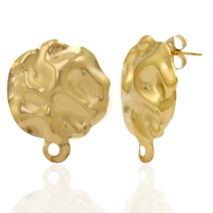 Oorbellen van Stainless steel Roestvrij staal (RVS) oorsteker hammered met oogje Goud
