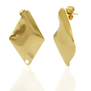 Oorbellen van Stainless steel Roestvrij staal (RVS) oorsteker rhombus met oogje Goud