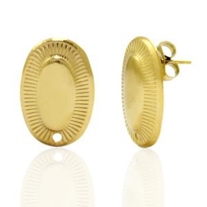 Oorbellen van Stainless steel Roestvrij staal (RVS) oorsteker oval met oogje Goud