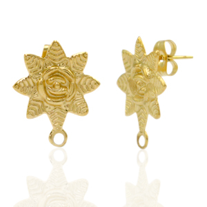 Oorbellen van Stainless steel Roestvrij staal (RVS) oorsteker flower met oogje Goud