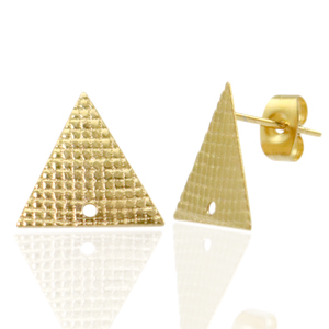 Oorbellen van Stainless steel Roestvrij staal (RVS) oorsteker triangle met oogje Goud