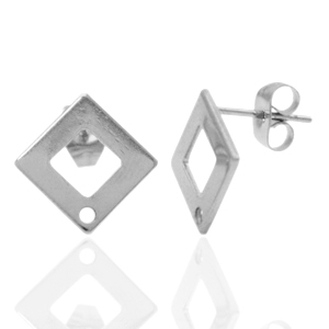 Oorbellen van Stainless steel Roestvrij staal (RVS) oorsteker square met oogje Zilver