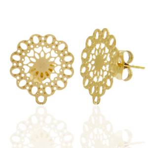 Oorbellen van Stainless steel Roestvrij staal (RVS) oorsteker bohemian flower met oogje Goud