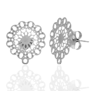 Oorbellen van Stainless steel Roestvrij staal (RVS) oorsteker bohemian flower met oogje Zilver