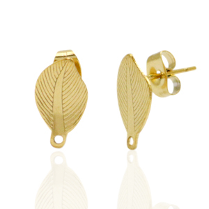 Oorbellen van Stainless steel Roestvrij staal (RVS) oorsteker leaf met oogje Goud