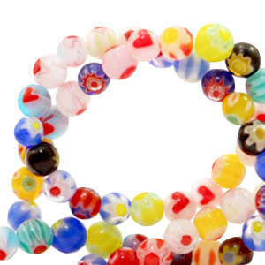 Millefiori glaskralen round flower 4mm Multicolour
