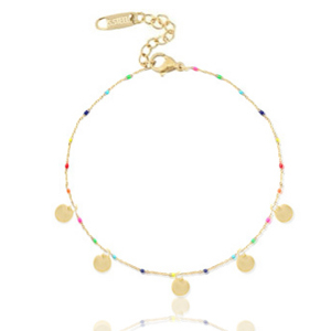 Enkelbandjes van Stainless steel Roestvrij staal (RVS) rainbow coins Goud-multicolour