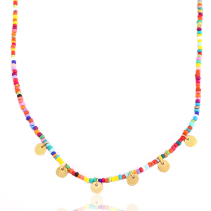 Kettingen van Stainless steel Roestvrij staal (RVS) rocailles en coins Goud-multicolour