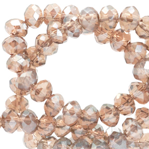 Facet kralen top quality disc 4x3 mm Champagne beige-pearl shine coating