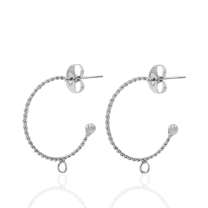 Oorbellen van Stainless steel Roestvrij staal (RVS) oorstekers creolen met oogje Zilver