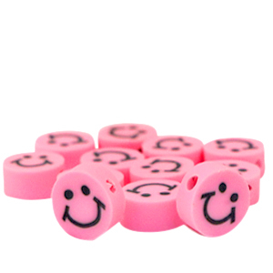 Polymeer kraal smiley Neon pink