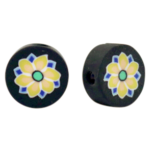 Polymeer kraal flower Black-yellow