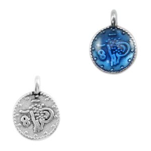 Metaal bedels DQ religieus muntje Antiek zilver-jeans blue transparant (nikkelvrij)