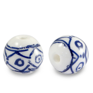 Keramiek kraal 10mm White-Delft blue