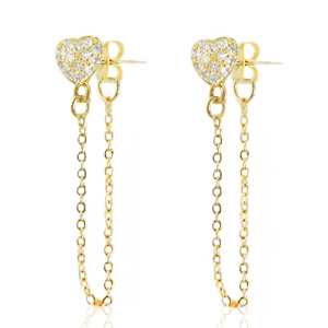 TQ metaal brass oorstekers heart met ketting Gold-crystal