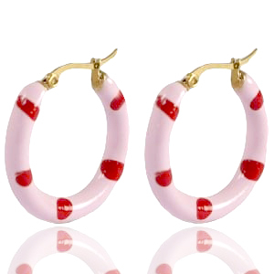 Oorbellen van Stainless steel Roestvrij staal (RVS) creolen enamel 26mm Soft light pink red-gold