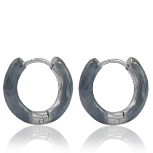 Oorbellen van Stainless steel Roestvrij staal (RVS) creolen enamel 16mm Blue grey-silver